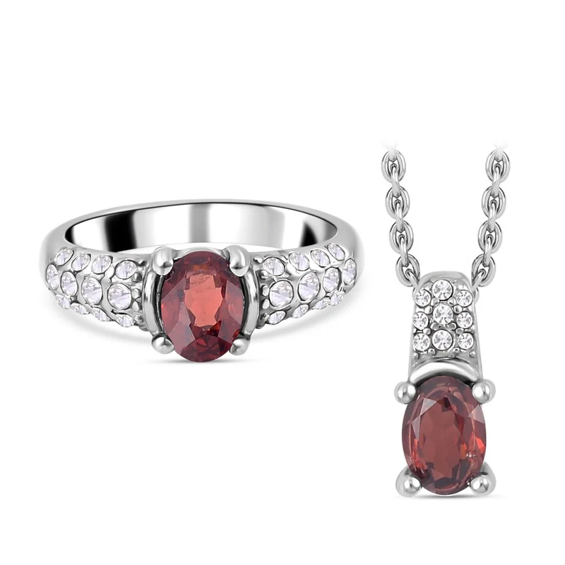 Roter Granat Schmuckset Reiner Edelstahl ca. 0.60 ct