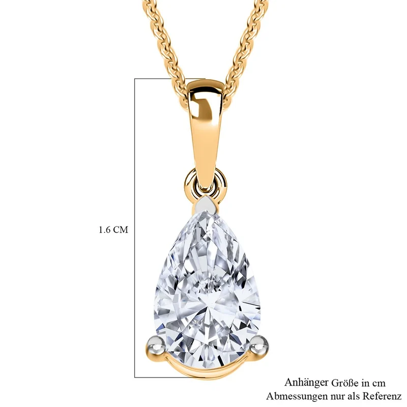 LUXURIANT DIAMOND - Lab Grown Diamant SI-GH SGL zertifiziert Anhänger mit Kette ca. 50 cm 925 Silber 750 Gelbgold Vermeil ca. 1.00 ct