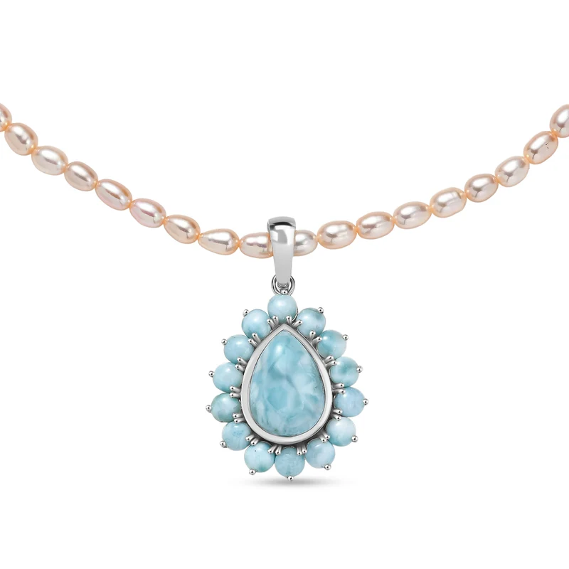 D'Joy Larimar-Anhänger mit Perlenkette ca. 50 cm 925 Silber rhodiniert