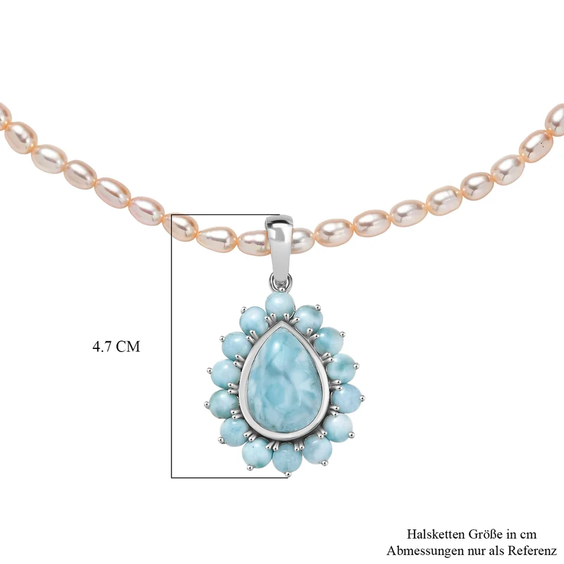 D'Joy Larimar-Anhänger mit Perlenkette ca. 50 cm 925 Silber rhodiniert
