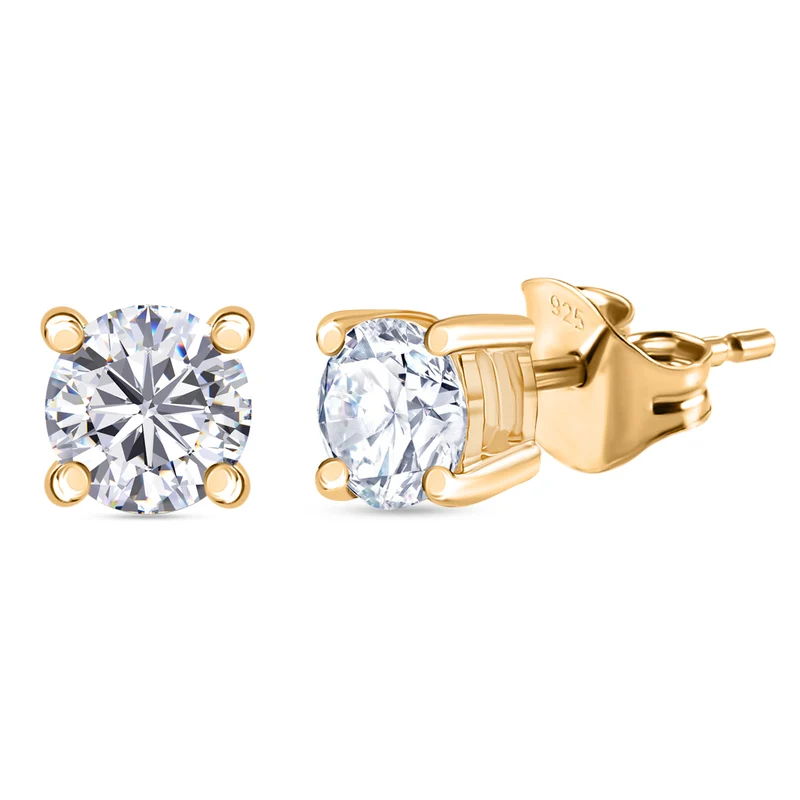 LUXURIANT 1 ct. SGL zertifizierte SI-GH Labor Diamant Ohrringe, 925 Silber 750 Gelbgold Vermeil