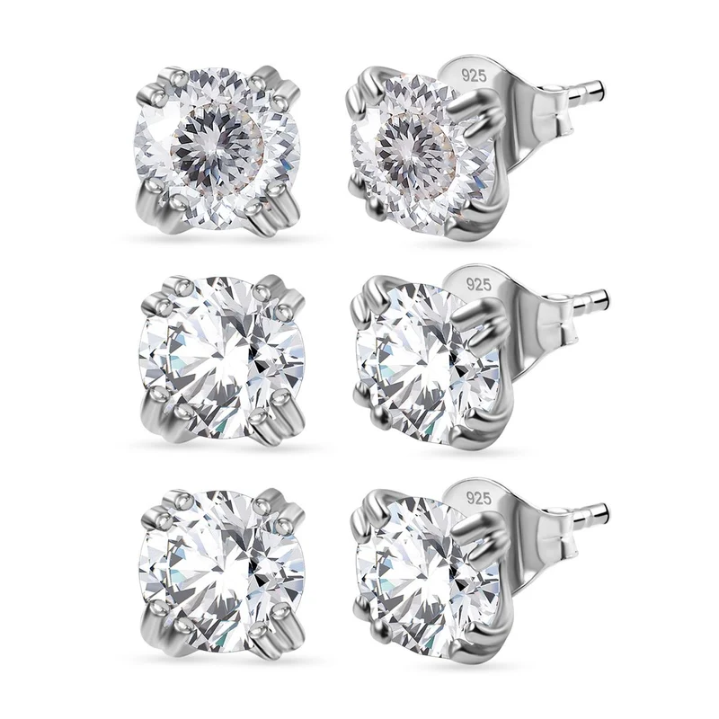 3er Set- D'Joy Moissanit Ohrringe, 925 Silber 750 Gelb Vergoldet ca. 2.58 ct