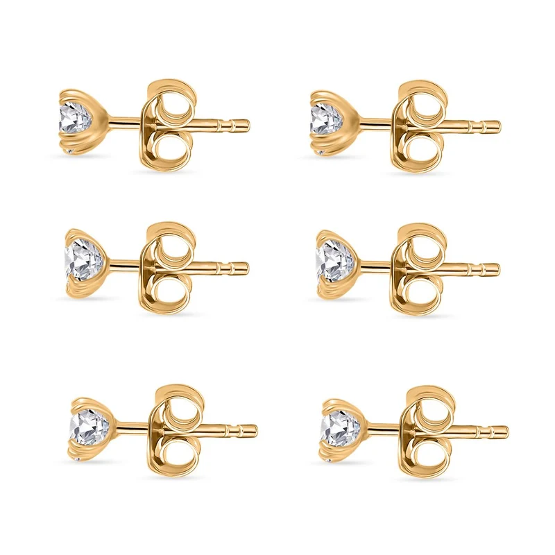 3er Set- D'Joy Moissanit Ohrringe, 925 Silber 750 Gelb Vergoldet ca. 2.58 ct