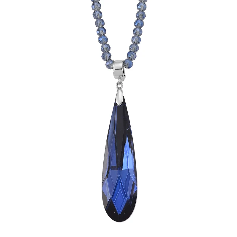 Blauer Kristall Anhänger mit 60+5cm Kette, Legierung