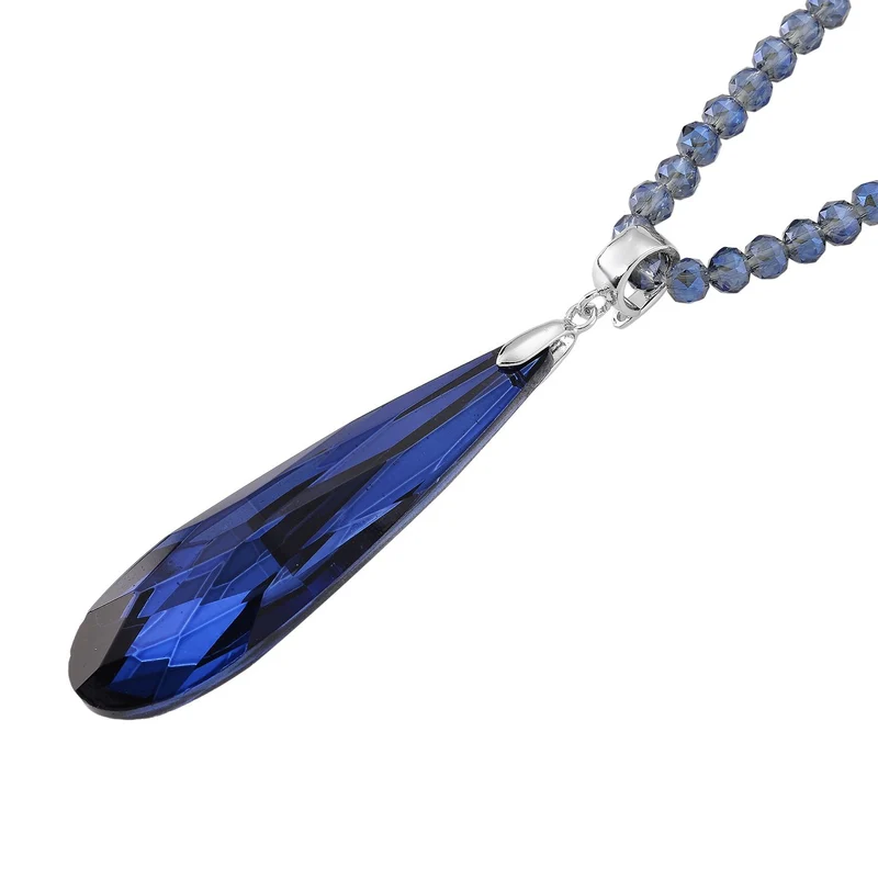 Blauer Kristall Anhänger mit 60+5cm Kette, Legierung