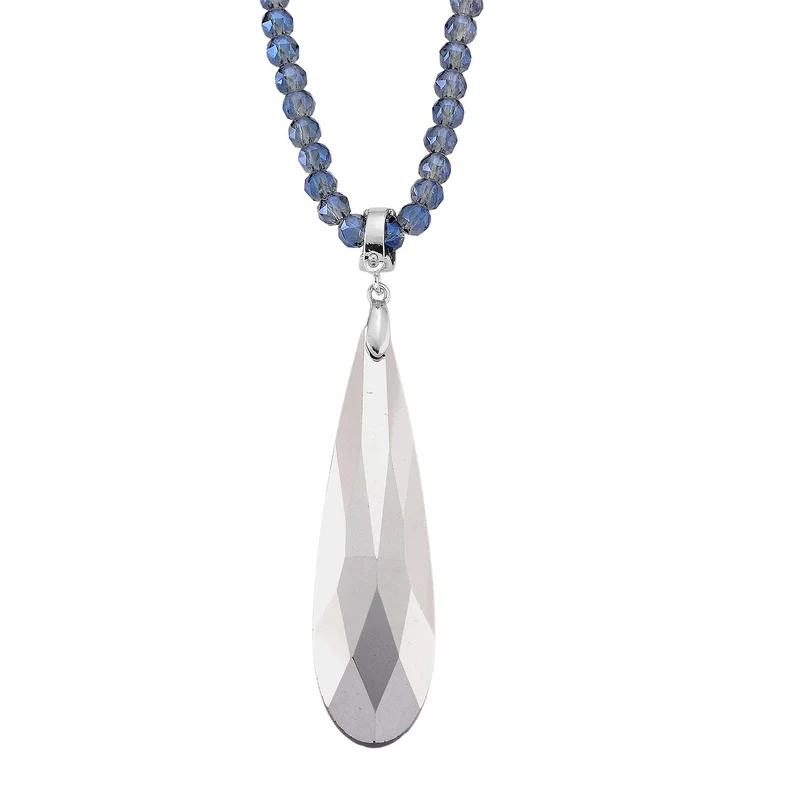 Blauer Kristall Anhänger mit 60+5cm Kette, Legierung