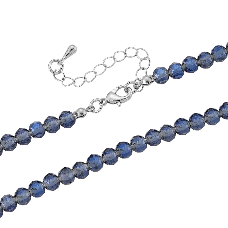 Blauer Kristall Anhänger mit 60+5cm Kette, Legierung