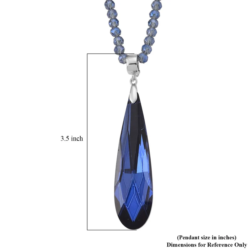Blauer Kristall Anhänger mit 60+5cm Kette, Legierung