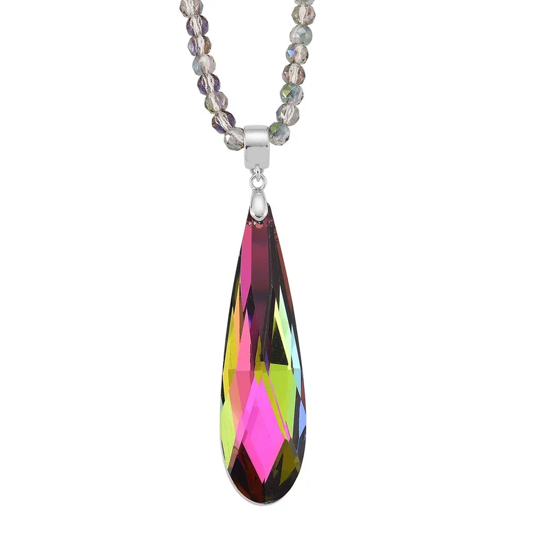 Blauer Kristall Anhänger mit 60+5cm Kette, Legierung