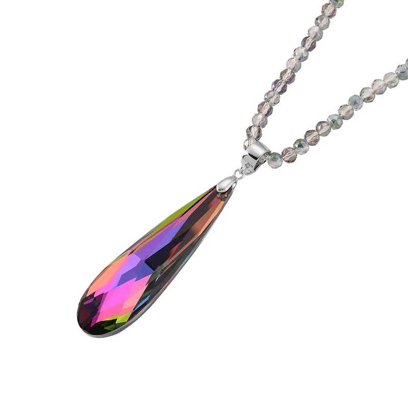 Blauer Kristall Anhänger mit 60+5cm Kette, Legierung