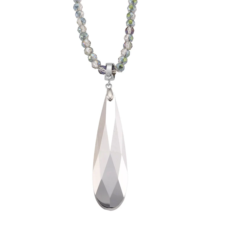 Blauer Kristall Anhänger mit 60+5cm Kette, Legierung