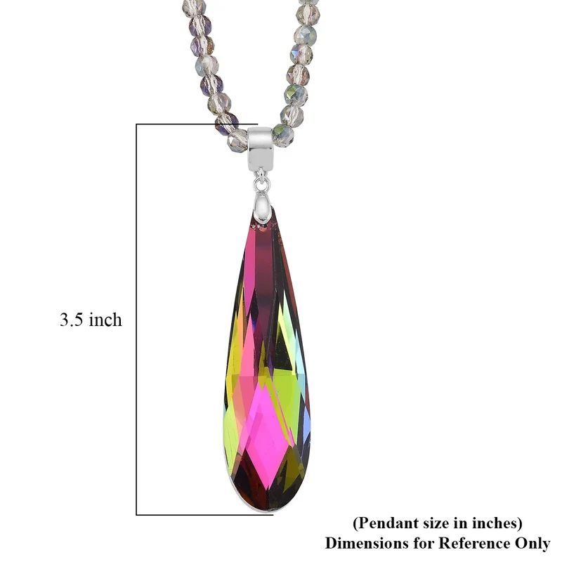 Blauer Kristall Anhänger mit 60+5cm Kette, Legierung