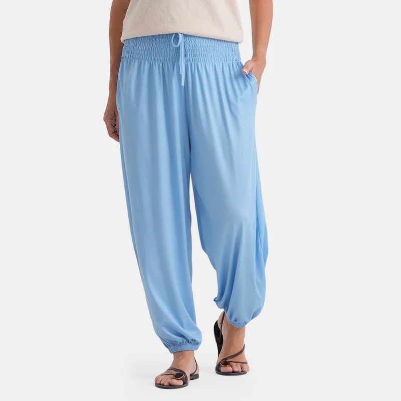 LA MAREY Jersey Komforthose mit Smokbund, Einheitsgröße, passend ca. für EU 34-40, Himmelblau