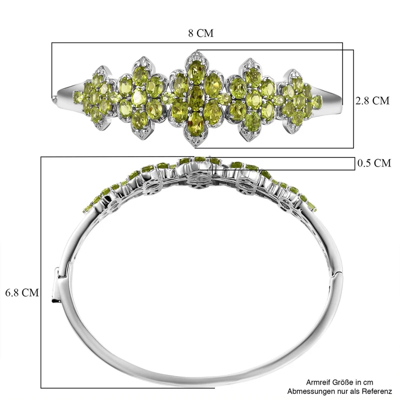 D'joy Natürlicher Peridot Armreif ca. 19 cm 925 Silber rhodiniert ca. 13,28 ct.