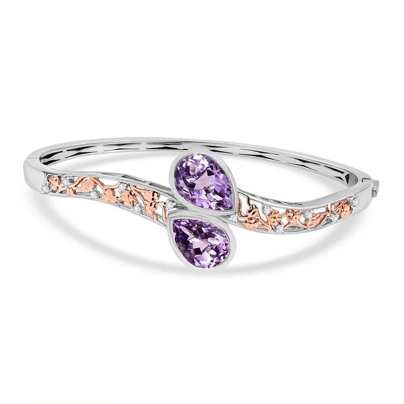 AA Rose De France Amethyst, Weißer Zirkon Armreif ca. 19 cm Nickelfreies Messing ca. 10,44 ct.