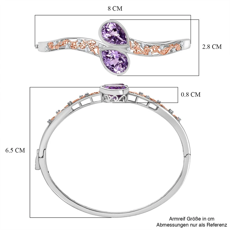 AA Rose De France Amethyst, Weißer Zirkon Armreif ca. 19 cm Nickelfreies Messing ca. 10,44 ct.