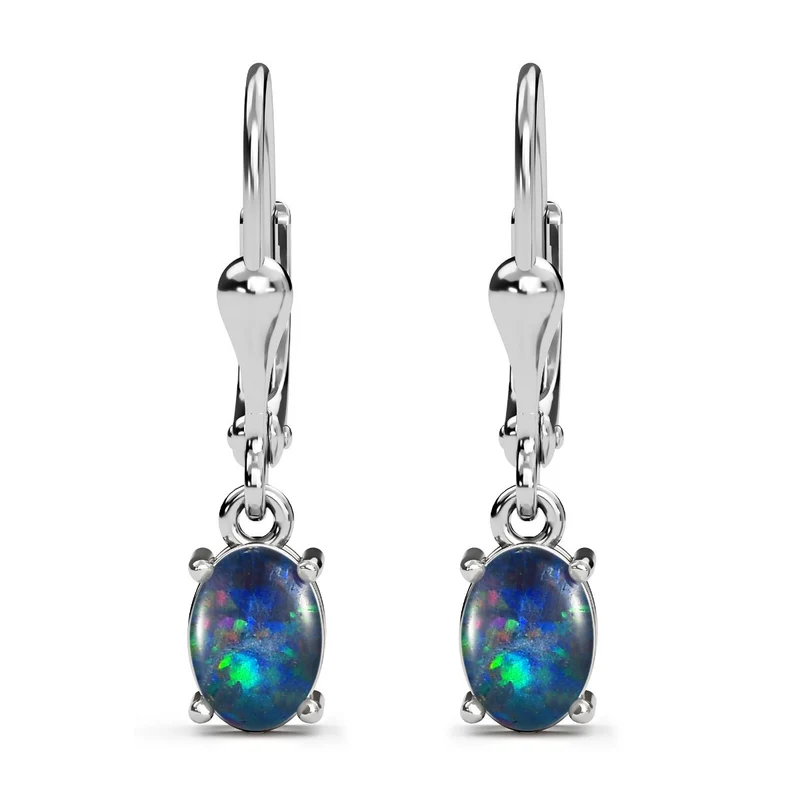 AAA Boulder Opal Triplette Ohrringe 925 Silber Platiniert ca. 1.87 ct