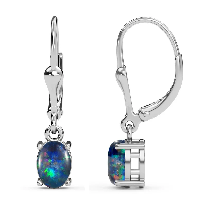 AAA Boulder Opal Triplette Ohrringe 925 Silber Platiniert ca. 1.87 ct