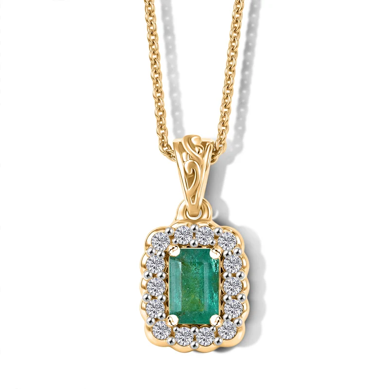 D'Joy AAA Kagem Sambischer Smaragd, Moissanit Schmuckset ca. 50 cm 925 Silber 750 Gelbgold vermeil ca. 0.76 ct