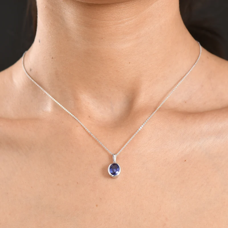 D'Joy Sehr Seltener Premium Tansanit Anhänger mit Kette ca. 50 cm 925 Silber Rhodiniert ca. 1.78 ct
