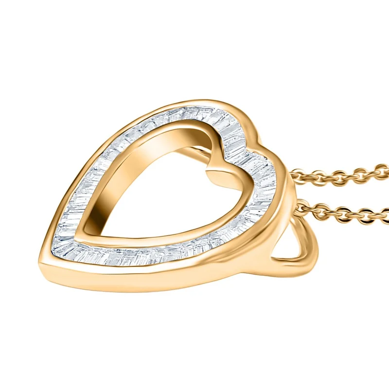 LUXURIANT SGL zertifizierter SI-GH Labor Diamant Anhänger mit 50cm Kette, 925 Silber 750 Gelbgold Vermeil - 0,50 ct.