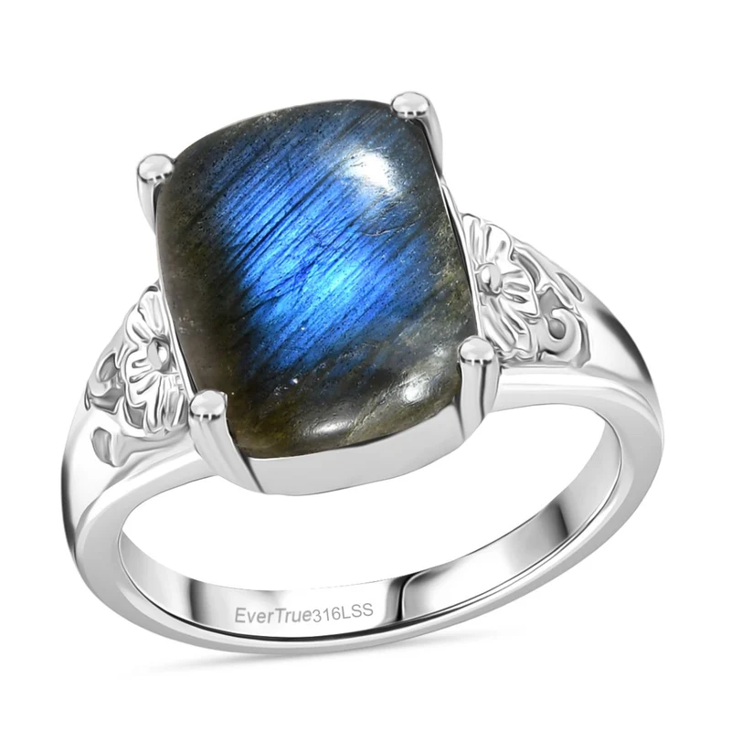 4er Set- AAA Labradorit Ohrringe, Anhänger mit Kette (ca. 50 cm) und Ring (Größe 19.00), Schmuckset, Reiner Edelstahl ca. 15.00 ct