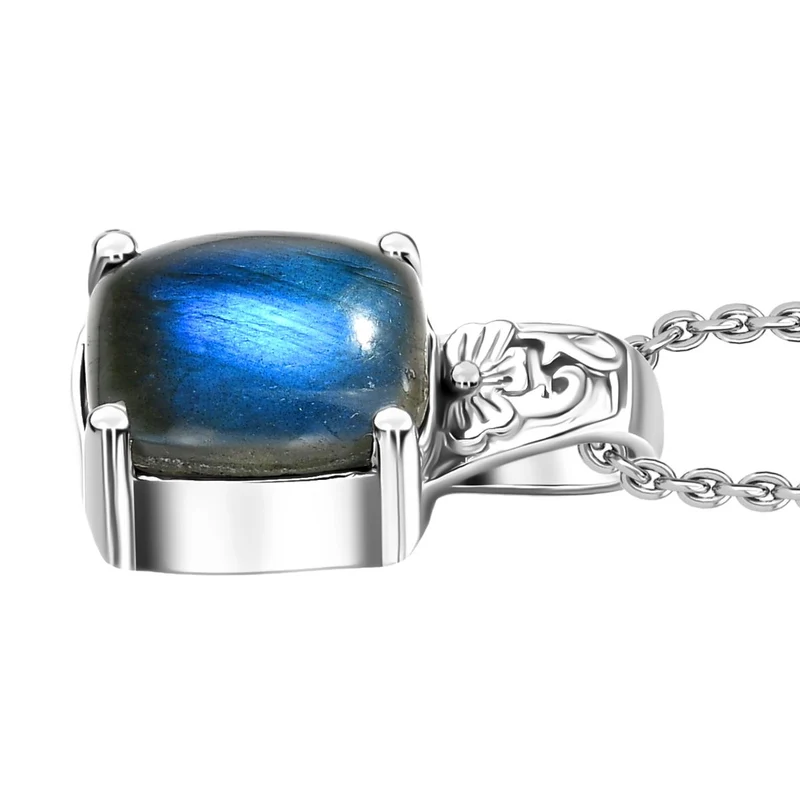 4er Set- AAA Labradorit Ohrringe, Anhänger mit Kette (ca. 50 cm) und Ring (Größe 19.00), Schmuckset, Reiner Edelstahl ca. 15.00 ct