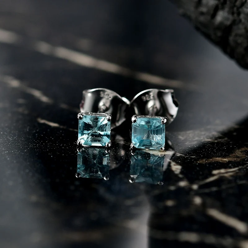 Blauer Zirkon Ohrringe 925 Silber rhodiniert ca. 1.06 ct