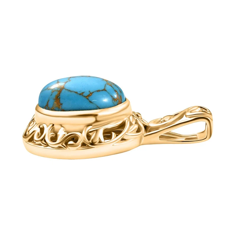 2er Set - Blauer Türkis Ring und Anhänger, (Größe 21.00), Nickelfreies Gelb Messing, (5-10 Werktage Lieferzeit) ca. 14.00 ct