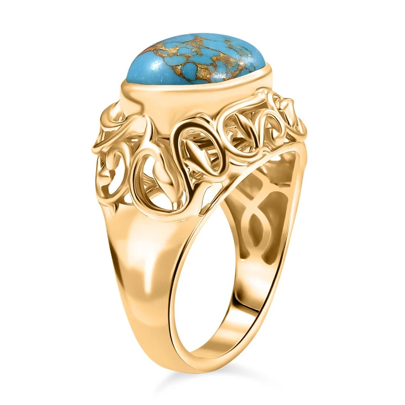 2er Set - Blauer Türkis Ring und Anhänger, (Größe 21.00), Nickelfreies Gelb Messing, (5-10 Werktage Lieferzeit) ca. 14.00 ct