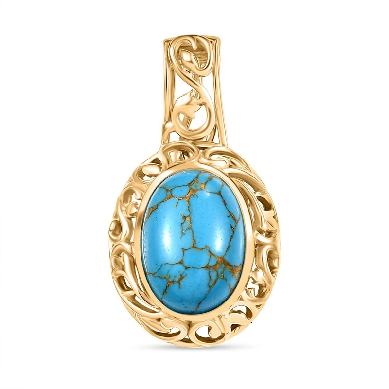 2er Set - Blauer Türkis Ring und Anhänger, (Größe 21.00), Nickelfreies Gelb Messing, (5-10 Werktage Lieferzeit) ca. 14.00 ct