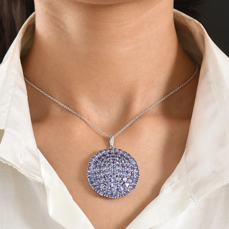 D'Joy Tansanit Anhänger mit Kette, ca. 45 cm 925 Silber Rhodiniert ca. 14.61 ct