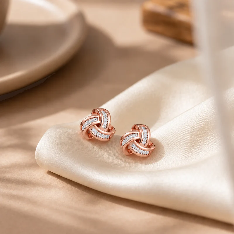 LUXURIANT 0,28 ct. SGL zertifizierte SI-GH Labor Diamant Liebesknoten Ohrringe, 925 Silber 750 Roségold Vermeil