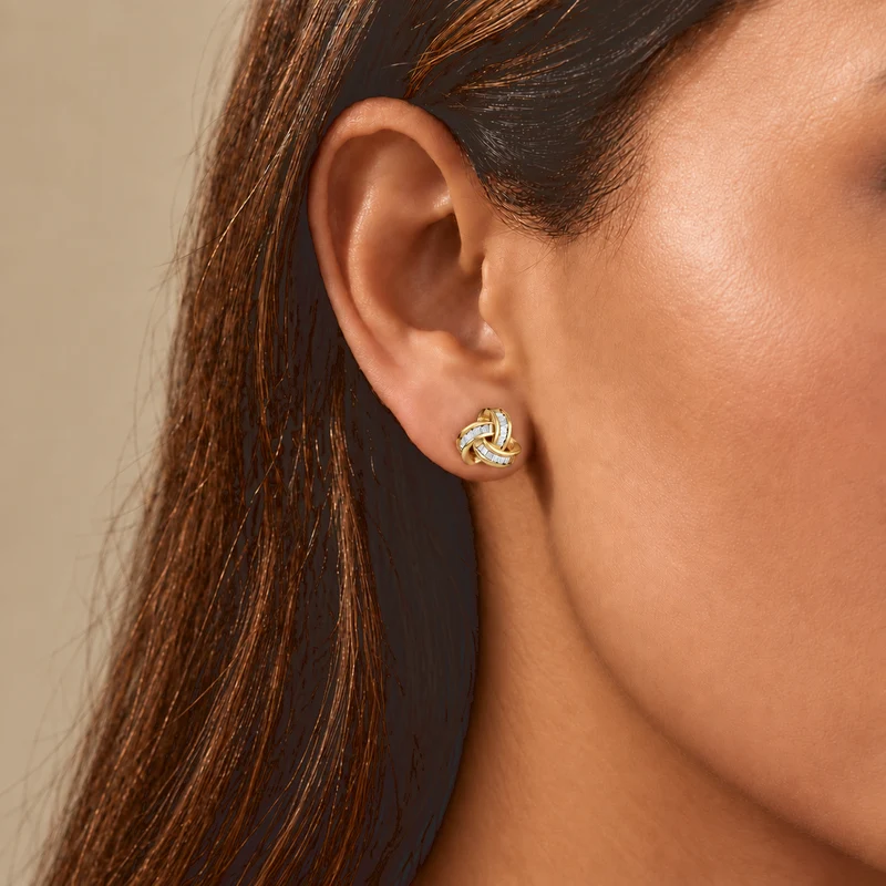 LUXURIANT 0,28 ct. SGL zertifizierte SI-GH Labor Diamant Liebesknoten Ohrringe, 925 Silber 750 Roségold Vermeil