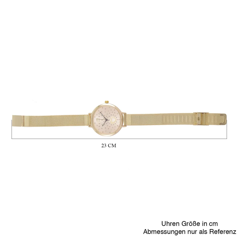 STRADA - Japanisches Uhrwerk, Weißer Kristall, 8.5 cm 316L Edelstahl, goldfarben