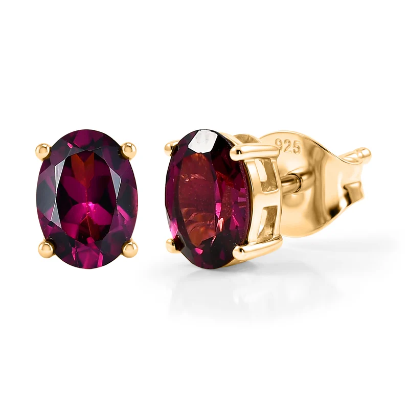 D'Joy AA Natürlicher Rhodolith Granat Ohrringe 925 Silber vergoldet ca. 1.85 ct