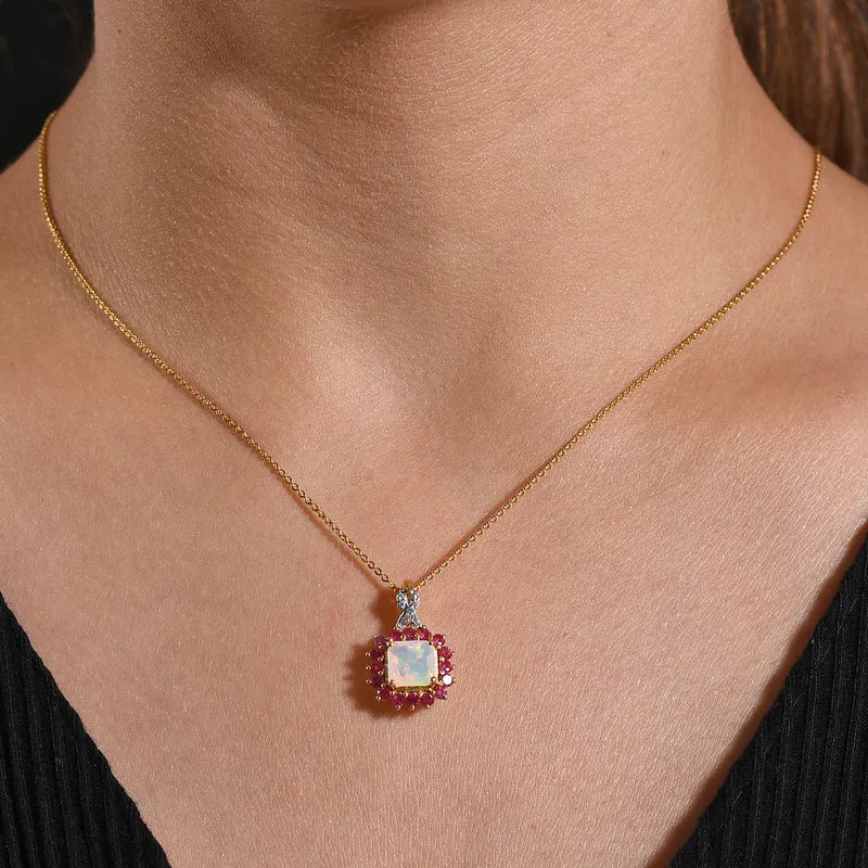 Opal Radiance - D joy Natürlicher, äthiopischer Welo Opal, Tansanit Starlit Anhänger mit Kette ca. 50 cm, 925 Silber 750 Gelbgold Vermeil ca. 1.63 ct