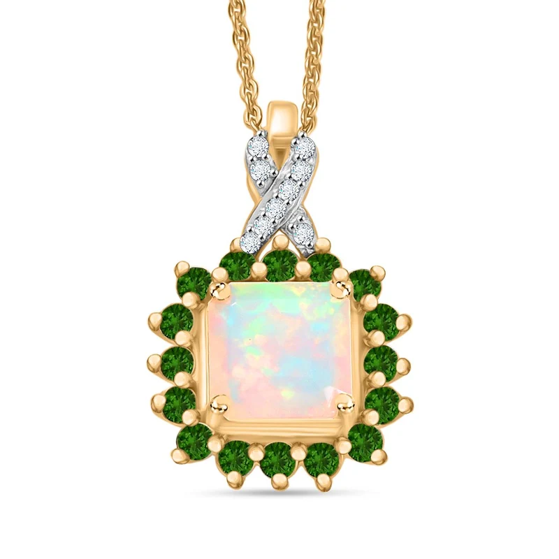 Opal Radiance - D joy Natürlicher, äthiopischer Welo Opal, Tansanit Starlit Anhänger mit Kette ca. 50 cm, 925 Silber 750 Gelbgold Vermeil ca. 1.63 ct
