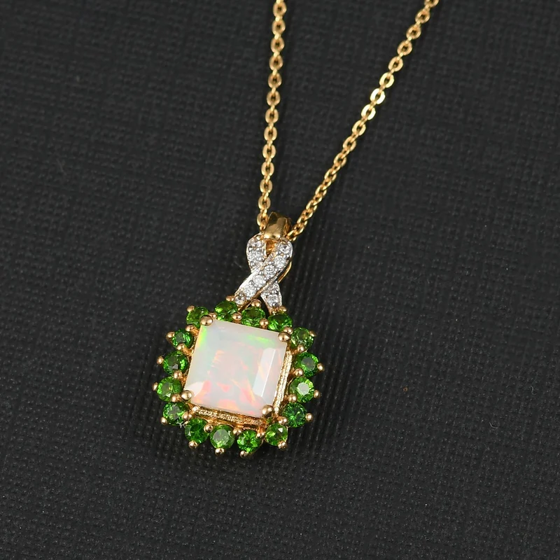 Opal Radiance - D joy Natürlicher, äthiopischer Welo Opal, Tansanit Starlit Anhänger mit Kette ca. 50 cm, 925 Silber 750 Gelbgold Vermeil ca. 1.63 ct