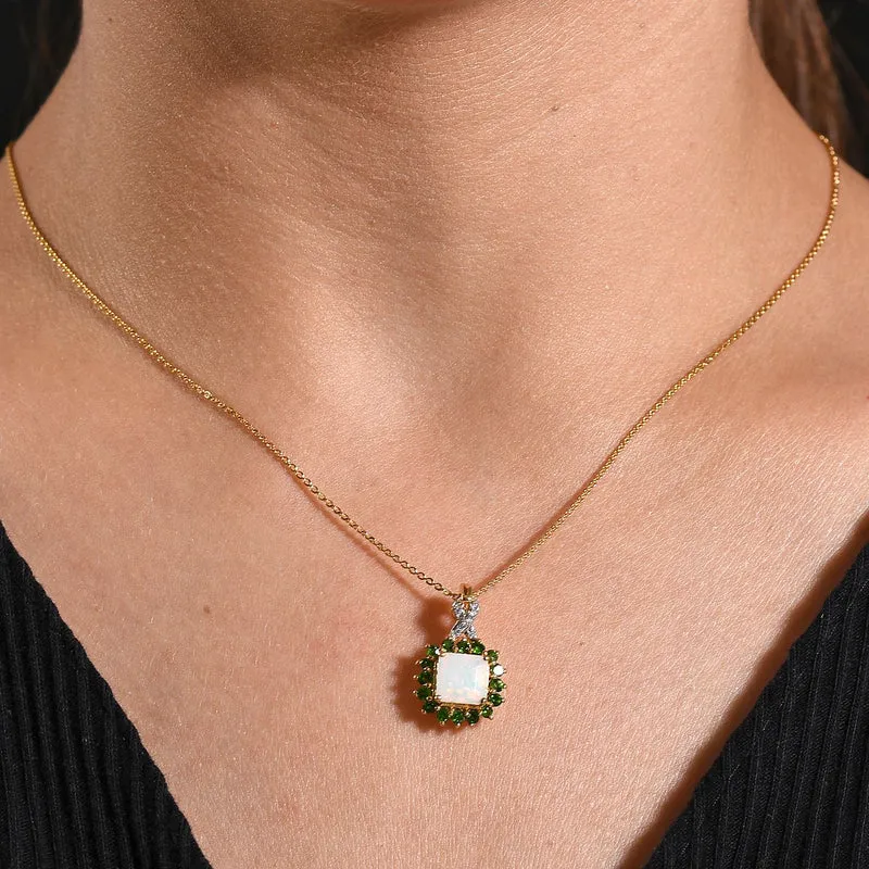 Opal Radiance - D joy Natürlicher, äthiopischer Welo Opal, Tansanit Starlit Anhänger mit Kette ca. 50 cm, 925 Silber 750 Gelbgold Vermeil ca. 1.63 ct