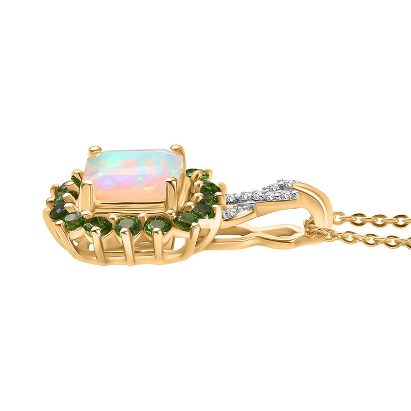 Opal Radiance - D joy Natürlicher, äthiopischer Welo Opal, Tansanit Starlit Anhänger mit Kette ca. 50 cm, 925 Silber 750 Gelbgold Vermeil ca. 1.63 ct