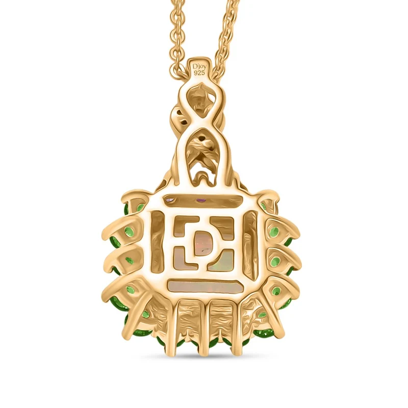 Opal Radiance - D joy Natürlicher, äthiopischer Welo Opal, Tansanit Starlit Anhänger mit Kette ca. 50 cm, 925 Silber 750 Gelbgold Vermeil ca. 1.63 ct
