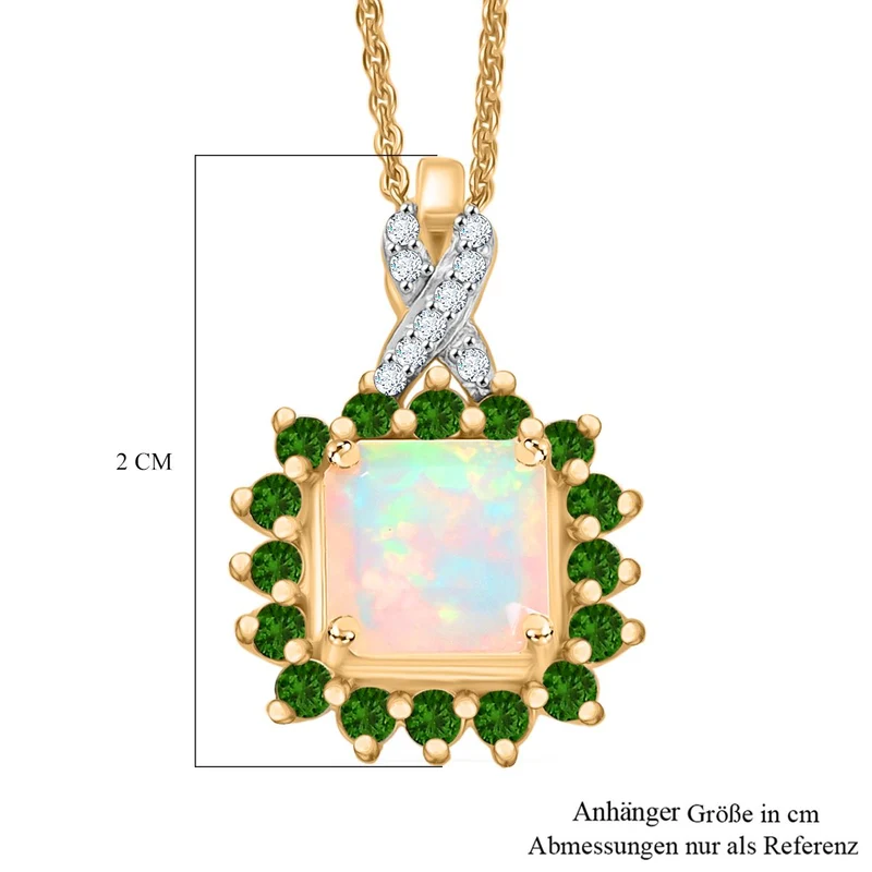 Opal Radiance - D joy Natürlicher, äthiopischer Welo Opal, Tansanit Starlit Anhänger mit Kette ca. 50 cm, 925 Silber 750 Gelbgold Vermeil ca. 1.63 ct