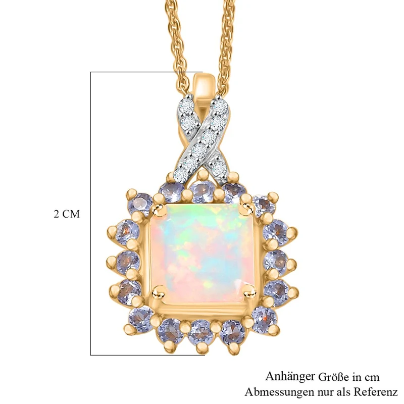 Opal Radiance - D joy Natürlicher, äthiopischer Welo Opal, Tansanit Starlit Anhänger mit Kette ca. 50 cm, 925 Silber 750 Gelbgold Vermeil ca. 1.63 ct