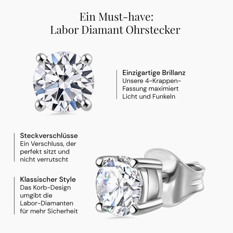 LUXURIANT 0,50 ct. SGL zertifizierte VS-GH Labor Diamant Ohrringe, 925 Silber rhodiniert