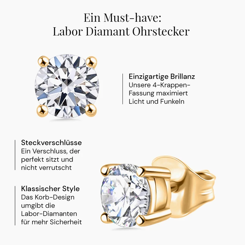 LUXURIANT 0,50 ct. SGL zertifizierte VS-GH Labor Diamant Ohrringe, 925 Silber rhodiniert