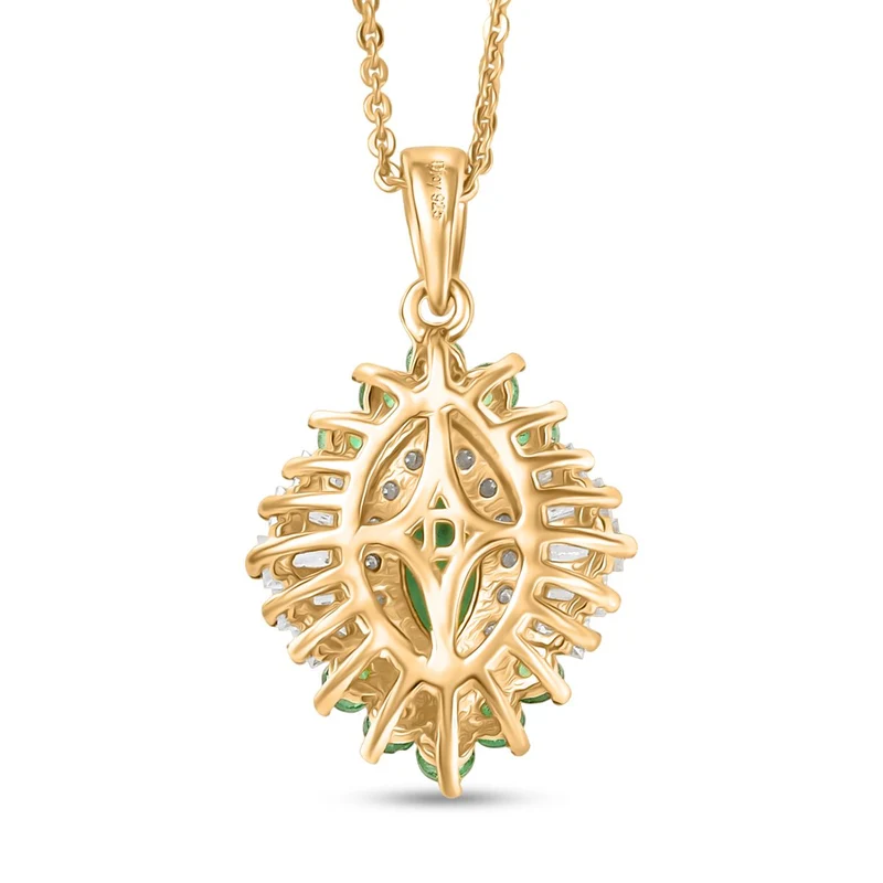 D'joy AAA Kagem Sambischer Smaragd, Moissanit Anhänger mit Kette, 925 Silber 750 Gelbgold Vermeil ca. 2.11 ct