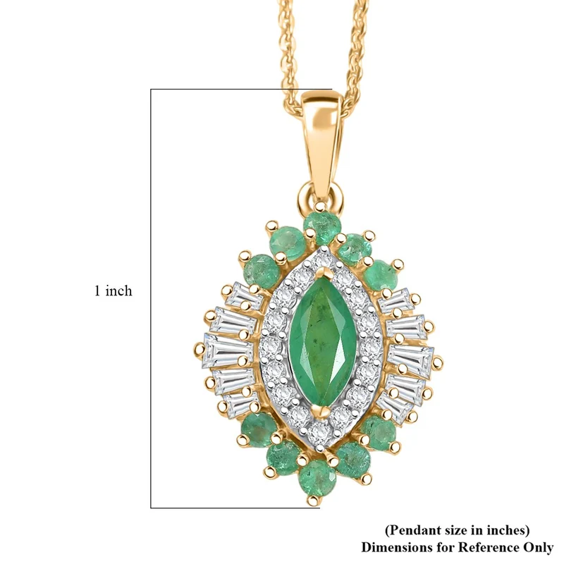 D'joy AAA Kagem Sambischer Smaragd, Moissanit Anhänger mit Kette, 925 Silber 750 Gelbgold Vermeil ca. 2.11 ct