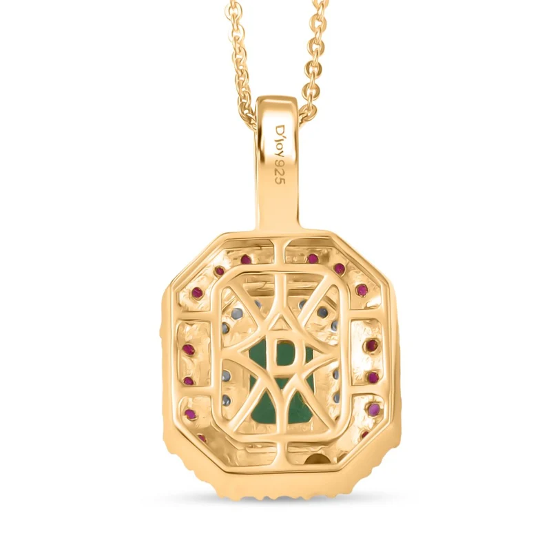 D'joy AAA Kagem Sambischer Smaragd, Moissanit Anhänger mit Kette, 925 Silber 750 Gelbgold Vermeil ca. 2.11 ct