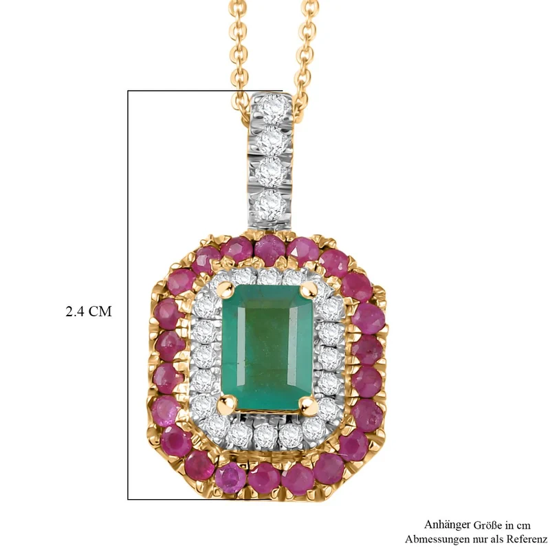 D'joy AAA Kagem Sambischer Smaragd, Moissanit Anhänger mit Kette, 925 Silber 750 Gelbgold Vermeil ca. 2.11 ct